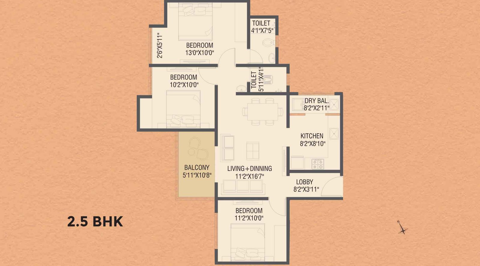 Primal-Saundaryam-2.5BHK-Floor-plan-896-905-sq.ft